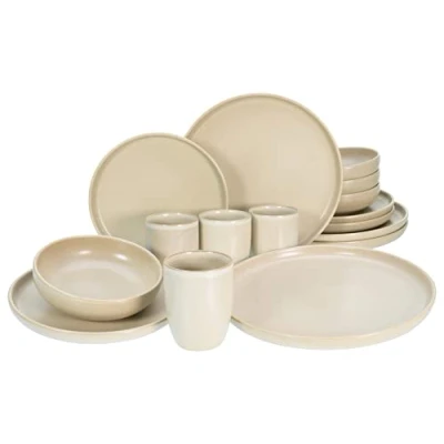 Abbildung von CreaTable, 33075, Serie Uno, 16 teiliges Geschirrset, Kombiservice aus Steinzeug, spülmaschinen und mikrowellengeeignet, Made in Portugal