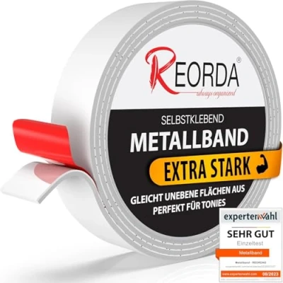 Abbildung von Reorda® Metallband selbstklebend Weiß Ideal für Tonies® Figuren &amp; Regale (25 mm Breite) Magnetband Magnete I Ferroband Eisenband (3m)