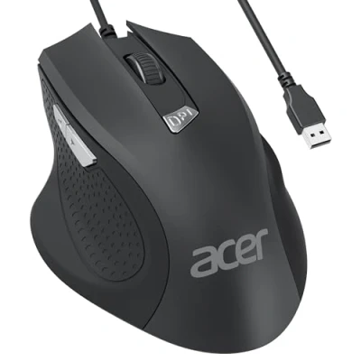 Abbildung von acer PC Maus mit Kabel, 3200 DPI Einstellbar, 4 Stufen 6 Tasten, Leiser klick, Ergonomische USB Funkmaus für Laptop, Mac und Chromebook, Plug &amp; Play 1.5m Kabel