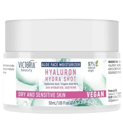 Abbildung von Victoria Beauty Hyaluron Creme mit Bio Aloe Vera, Gesichtscreme für trockene und empfindliche Haut, Anti Aging Tagescreme, Hyaluronsäure Feuchtigkeitscreme, Vegan, Natürliche Formel, 50 ml