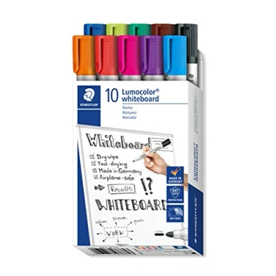 Abbildung von STAEDTLER whiteboard Marker Lumocolor, Linienbreite ca. 2,00 mm, schnelltrocknend, geruchsarm, lange Lebensdauer, blockierte Spitze, 10 in Faltschachtel, 351 B10