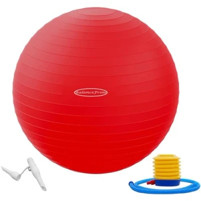 Abbildung von Fitvids Gymnastikball, Yoga Ball, Fitnessball, Geburtsball mit Schnellpumpe, 0,9 kg Kapazität, Rot, 55,9 cm, M