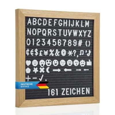 Abbildung von Buchstabenbrett Letter Board aus Holz 30 x 23 cm Rillentaffel Buchstabentafel Felt Memoboard mit 290 Zeichen, Zahlen und Buchstaben