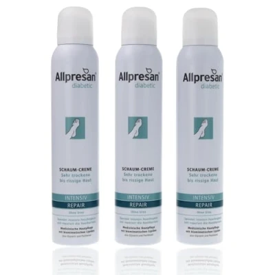 Abbildung von Allpresan diabetic INTENSIV + REPAIR ohne Urea Schaum Creme bei Diabetes mellitus für sehr trockene bis rissige Fußhaut 200 ml (3er Pack)