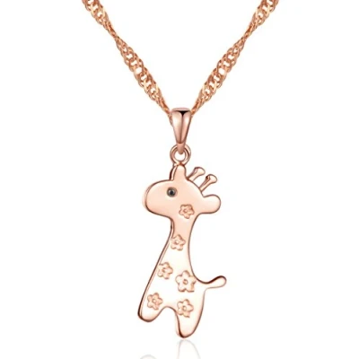 Abbildung von Yumilok Roségold 925 Sterling Silber Zirkonia Zierliche Giraffe Hirschkalb Anhänger Halskette Kette mit für Damen Kinder Hirsche Liebhaber