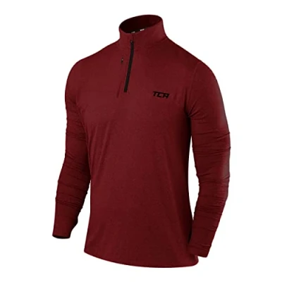 Abbildung von TCA Funktionsshirt Herren Langarm Fusion Pro Quickdry Langarmshirt atmungsaktiv Wandershirt Laufshirt mit Reißverschluss Outdoor Longsleeve Sport Pullover Rot/Schwarz, M