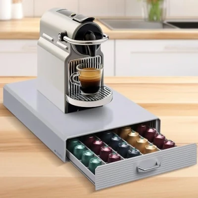 Abbildung von Navaris Kapselhalter kompatibel mit Nespresso Kapseln Aufbewahrung für 50 Kaffeekapseln Kapselmaschine Aufbewahrungsbox Grau