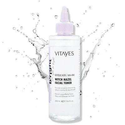Abbildung von Vitayes Gesichtstonikum Zaubernuss Hamamelis Gesichtswasser: beruhigender Toner mit AHA BHA &amp; Glykolsäure Porenverkleinernd Tiefenreinigung strahlende Schönheit Gesicht feuchtigkeitsspendend