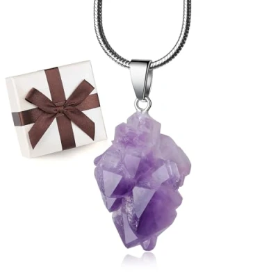 Abbildung von COAI Geschenkideen Kette mit Anhänger aus Amethyst Roh Amulett Halskette für Damen und Herren