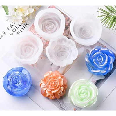 Abbildung von FineInno 4 Stück Blume Epoxidharz Formen Flower Resin Molds Kristall 3D Rosen Silikonformen Gießformen DIY Handwerk Seifen Kerzen