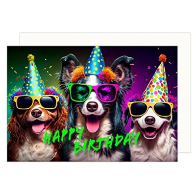 Abbildung von Edition Seidel Premium Geburtstagskarte mit Umschlag. Glückwunschkarte Billet Happy Birthday Humor Lustig cool Mann Frau Teenager Junge Mädchen Hunde Party (G3503 SW023)