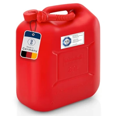 Abbildung von hünersdorff Kraftstoff Kanister 813530 STANDARD für 20l Benzin, Diesel und andere Gefahrgüter, UN Zulassung, made in Germany, TÜV geprüfter Produktion, rot