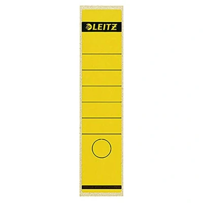 Abbildung von Leitz Rückenschild selbstklebend für Standard und Hartpappe Ordner, 10 Stück, 80 mm Rückenbreite, Langes breites Format, 62 x 285 mm, Papier, gelb, 16400015