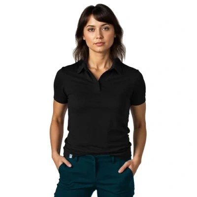 Abbildung von ALPIN LOACKER Merino Shirt Damen Kurzarm &amp; NEU Poloshirt I atmungsaktives Funktionsshirt für Sport und Wandern Unterwäsche Polo Tshirt Damen, Schwarz M