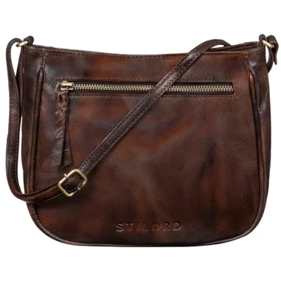 Abbildung von STILORD &quot;Samira Umhängetasche für Damen, Leder, Braun, Vintage, kleine Umhängetasche, Ausflüge, Abendveranstaltungen, Shopping, echtes Azorra M, Schulranzen