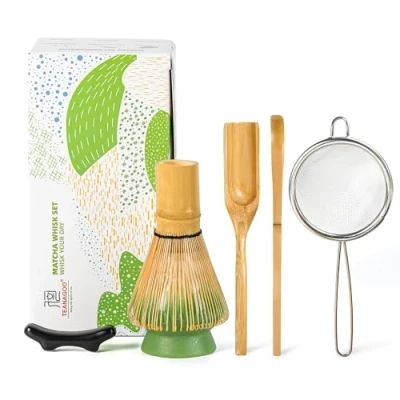 Abbildung von TEANAGOO Matcha Schneebesen Set,Matcha Schneebesen(100 Zinken) mit grünem Halter,6 PCS Traditionelles Starter Set,Schaufel(Chashaku),Teelöffel,Zeremonie Zubehör,Geschenk für Freund/Familie
