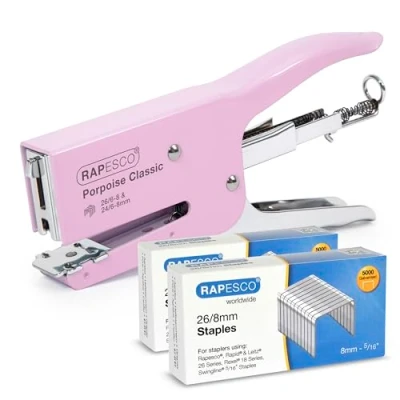 Abbildung von Rapesco 1356A Porpoise Classic Heftzange mit 10.000 Heftklammern des Typs 26/8 mm, 45 Blatt Kapazität, Rosa