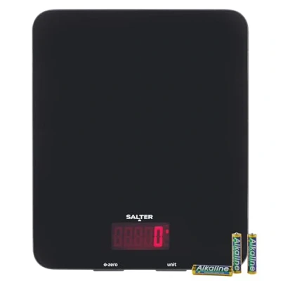 Abbildung von Salter 1160 BKDR Digitale Küchenwaage Elektronische Lebensmittelwaage mit 10kg Kapazität, Backwaage Tara Funktion, Flüssigkeitsmessung, großem LCD Display, Schlanke Glasplattform, schwarz