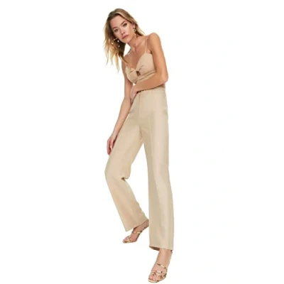 Abbildung von Trendyol Damen Women High Waist Wide Leg Flare Trousers Hose, Beige, 62