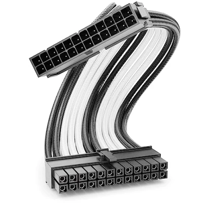 Abbildung von deleyCON 24 Pin ATX Netzteil Kabel Intern 30cm 18 AWG PSU Mainboard Motherboard PC Computer Nylon Stromkabel Stromversorgung Stecker auf Buchse Schwarz Weiß