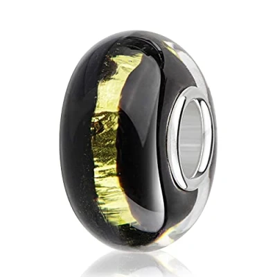 Abbildung von MATERIA Muranoglas Bead schwarz mit Gold Glitzer Folie 925 Silber Beads Glasperle für European Armband #1481