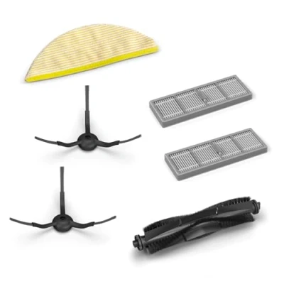 Abbildung von Kärcher Original Zubehör Set für Saugroboter RCV 5, enthält 1 Hauptbürste, Wischtuch, 2 Seitenbesen und Filter