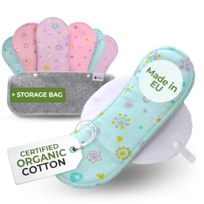 Abbildung von Natissy Slipeinlagen waschbar bio Baumwolle; 7 Pack (Größe S) Baumwoll Waschbare MADE IN EU; wiederverwendbare Stoff Slipeinlagen; Washable Panty Liners für Ausfluss; NICHT bei Periode