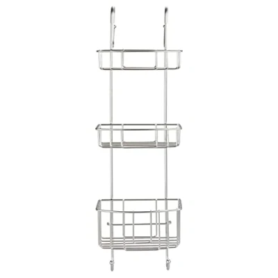 Abbildung von WENKO Dusch Caddy Mod. Olesi 3 Etagen, Duschablage aus rostfreiem Edelstahl für Duschgel, Shampoo &amp; Co. zum Einhängen an die Duschkabine im Badezimmer, Befestigung ohne Bohren, 22,5 x 70 22 cm, Matt
