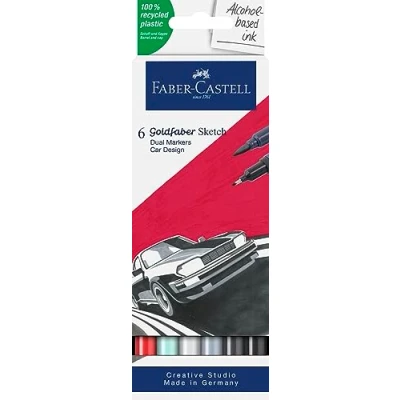 Abbildung von Faber Castell 164813 Goldfaber Sketch Marker Autodesign, 6er Etui Alkohol mit Brush Spitze und Fineliner