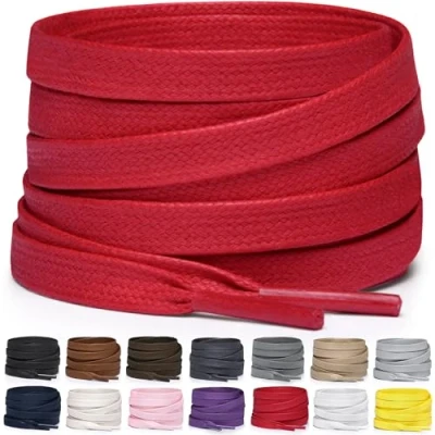 Abbildung von Miscly Schnürsenkel Flach Gewachst Reißfest für Steifel und Lederschuhe 100% Baumwolle Ø 6mm (91 cm, Rot)