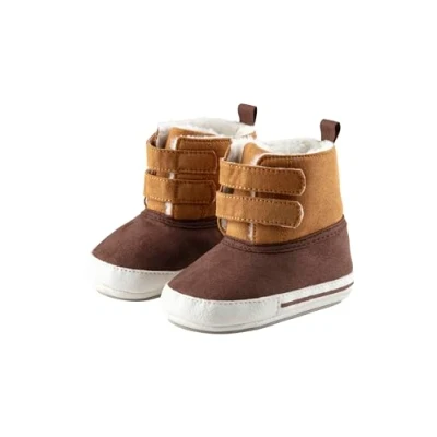 Abbildung von Sterntaler Babystiefel aus gewebtem Velour mit Kunstleder, Jungen aufgenähter und rutschfester Sohle Klettverschluss gefüttert Teddyflausch, dunkelbraun, 18
