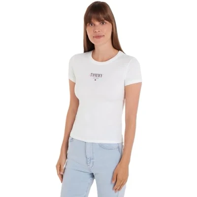 Abbildung von Tommy Jeans SLIM Essential LOGO TEE Tshirt print, Damen, Größe: 48, White