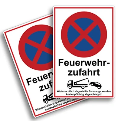Abbildung von 2 Stück Feuerwehrzufahrt freihalten Schild 20 x 30 cm aus stabiler PVC Hartschaumplatte 3mm parken verboten mit UV Schutz von STROBO