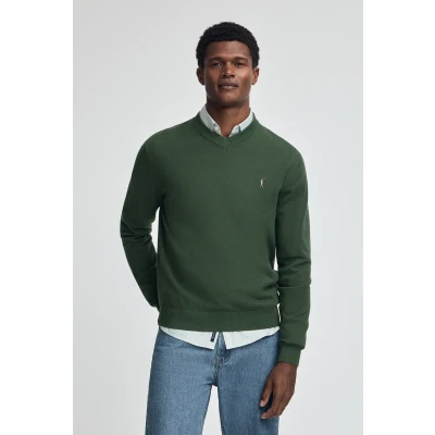 Abbildung von Polo Club Herren Pullover Schlammgrün Aus Wollgemisch Mit V Ausschnitt Und Gesticktem Rigby Go Logo M