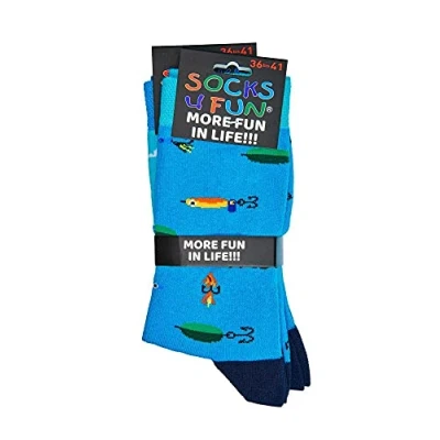 Abbildung von krautwear Herren Damen 2 Paar Lustige Bunte Gemusterte Fun Sneaker Socken Witzige Strümpfe Baumwolle (42 47, Angler)