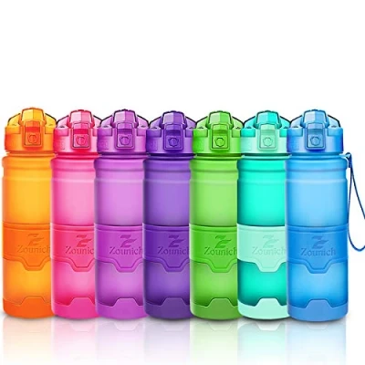 Abbildung von ZOUNICH Trinkflasche Sport BPA frei Kunststoff Sporttrinkflaschen für Kinder Schule, Joggen, Fahrrad, öffnen mit Einer Hand Trinkflaschen Filter, Blau, 32oz/1000ml