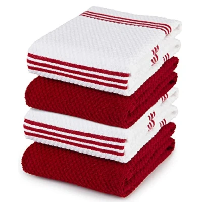 Abbildung von Sticky Toffee 100% Baumwolle Frottier Geschirrtücher, 4er Set Geschirrtücher 40,6 x 71 cm Rot Weiche saugfähige Restaurant Bar Glas küchentücher