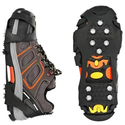 Abbildung von DAFROH Steigeisen für Schuhe, 10 Zähne Schuhkrallen, Eiskralle zum Spielen im Schnee, Anti Rutsch Schuhkralle mit Edelstahl Spikes Wandern, EIS, Trekking, Eisfischen (M: EU 35 39)