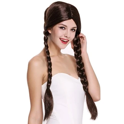 Abbildung von WIG ME UP 90958 ZA4 Perücke Damen Fasching Karneval zwei geflochtene Zöpfe Mittelscheitel braun 60 cm