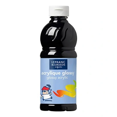 Abbildung von Lefranc Bourgeois 188298 Glossy Kinder Acrylfarbe, gebrauchsfertige flüssige glänzend und wasserfest, Ideal auf Papier, Karton, Holz, Gips, Metall, Plastik, 500ml Flasche Schwarz