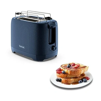Abbildung von Tefal TT2M14 Morning Toaster Doppelschlitz elegantes Design Brötchenaufsatz zum Aufwärmen 7 Bräunungsstufen extrabreite Schlitze Stopp Funktion Wanted Blue