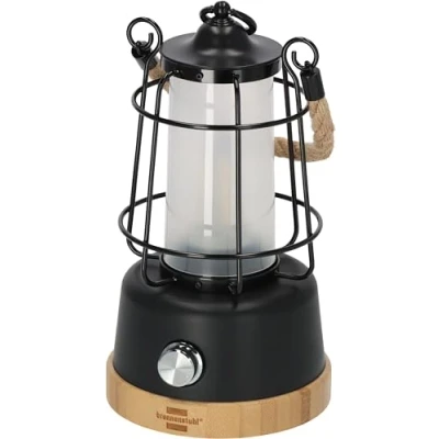 Abbildung von Brennenstuhl LED Akku Campinglampe CAL 1 (350 lm, IP44, bis zu 75h Leuchtdauer, stufenlos dimmbar, Farbtemperatur einstellbar, wiederaufladbare USB Outdoor Lampe mit Hanfseil und Bambussockel)