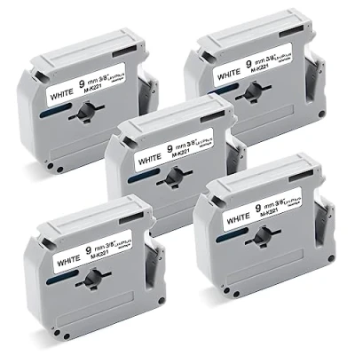 Abbildung von UniPlus 5x Kompatibel Schriftband als Ersatz für Brother M K221 MK221 K221S Nicht laminiertes PT 90 M95 80 65 85 75 BB4 60 110, 9mm x 8m, Schwarz auf Weiß