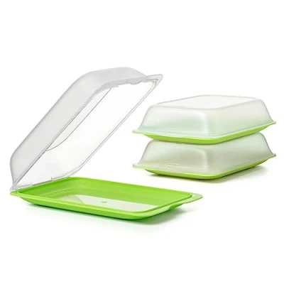 Abbildung von TATAY Set 3 Aufschnittbox stapelbar Frischhaltedosen mit Deckel MAXI, BPA frei, wiederverwendbar, Stapelbar, Spülmaschinen und Mikrowellenfest, Farbe Limette. Maße 17 x 6,2 25,2 cm