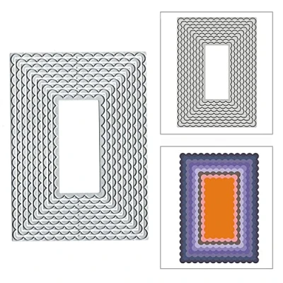 Abbildung von Metall Stanzformen mit gewelltem Rechteck, quadratischer Rahmen, Stanzschablonen für Bastelarbeiten, Einladungen, Karten, Scrapbooking, Alben, dekorative Prägepapier Stanzformen, Kartenherstellung