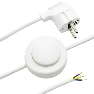 Abbildung von Anschlusskabel 4m Weiß Schutzkontakt Winkelstecker + Fußtretschalter Anschlussleitung 3x0,75qmm 250V anschlussfertig Stecker Zuleitung f. Lampen