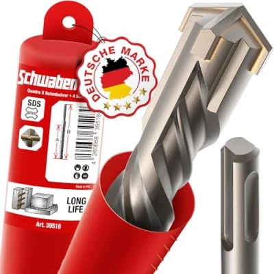 Abbildung von SCHWABENBACH ® SDS Plus Bohrer 25mm x 800 Betonbohrer Präzises &amp; schnelles Bohren in Beton Premium Qualität mit Hartmetall Spitze Steinbohrer Lang Kein Einhaken Armierungseisen 25x800mm