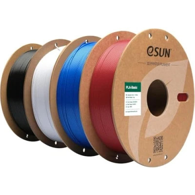 Abbildung von eSUN PLA Filament 1.75mm, Basic 3D Drucker Maßgenauigkeit +/ 0.03mm, 1KG pro Spule, 4 Spulen Druck Filament, Feuerrot+Blau+Kaltes Weiß+Schwarz