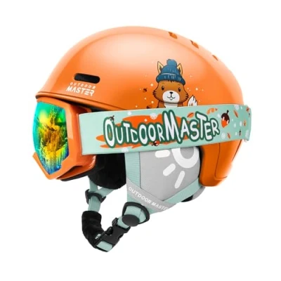 Abbildung von OutdoorMaster Kinder Skihelm &amp; Skibrillenset, Snowboardhelm, Robuste PC Schale EPS Schaum, mit 12 Belüftungsöffnungen, Verstellbarer Helm, Sicherheitszertifizierte Helme für Jungen Mädchen