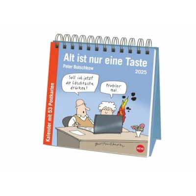 Abbildung von Peter Butschkow: Alt ist nur eine Taste Premium Postkartenkalender 2025: Witziger Kalender für Rentner: Cartoons mit einem Augenzwinkern alle in den besten Jahren. (Postkartenkalender Heye)
